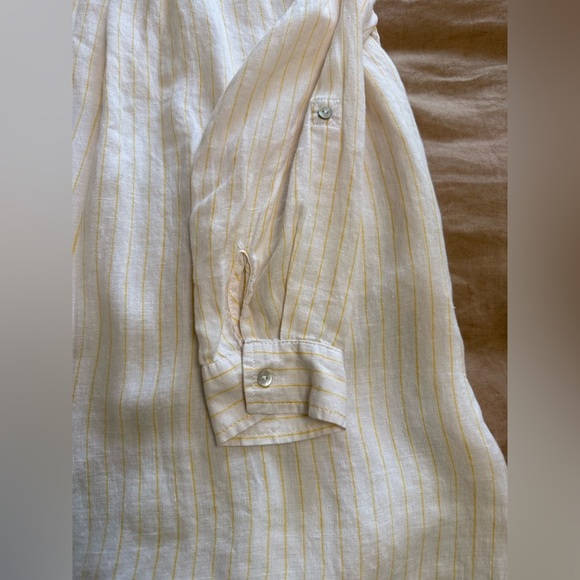 Cynthia Rowley linen Cream and Gold Linen popover Tinic top - Picture 7 of 9